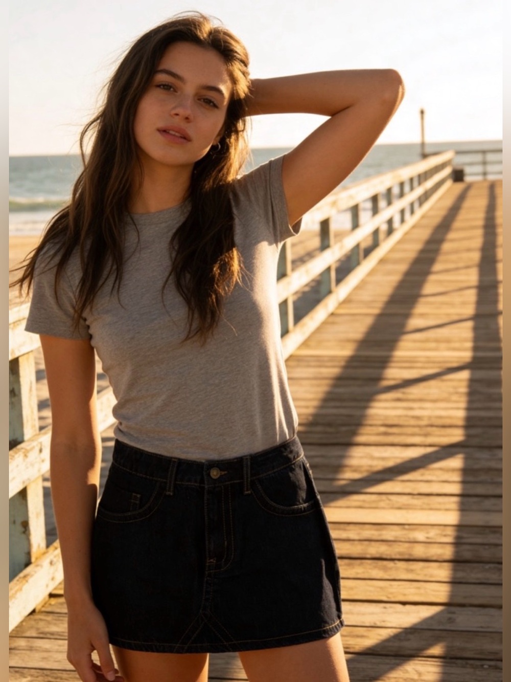 Casual High-Rise Denim Mini Skirt - Black